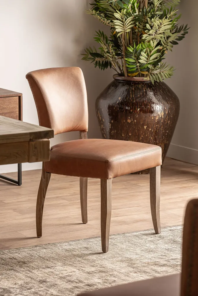 Chairs - Brown leather chair 52x62x89 cm - set of 2 - VICAL