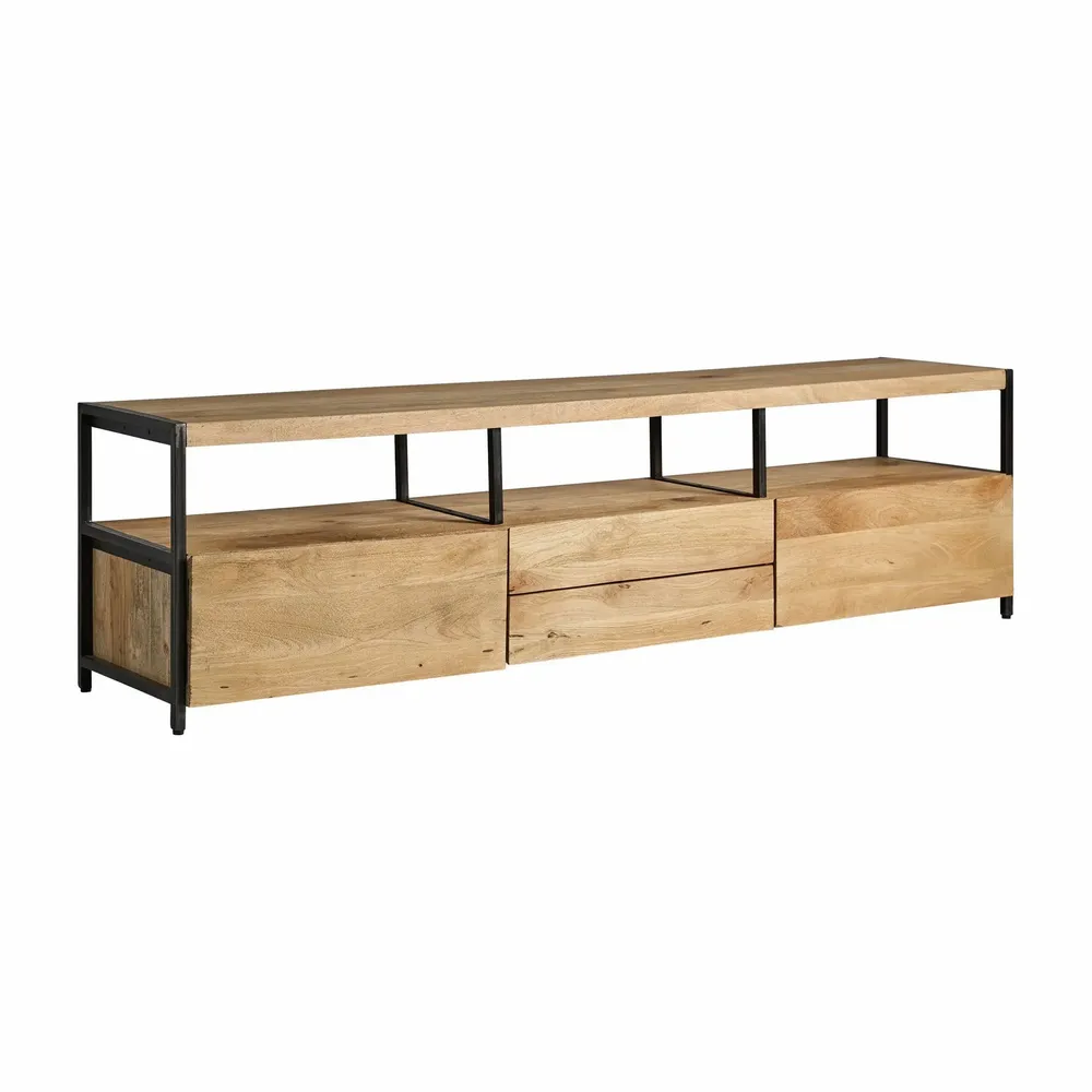 TV stands - TV cabinet in black mango wood 190x40x52 cm - VICAL