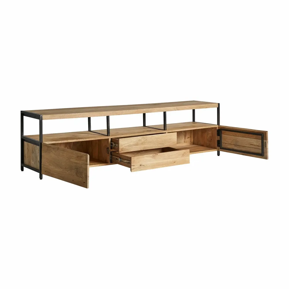 TV stands - TV cabinet in black mango wood 190x40x52 cm - VICAL