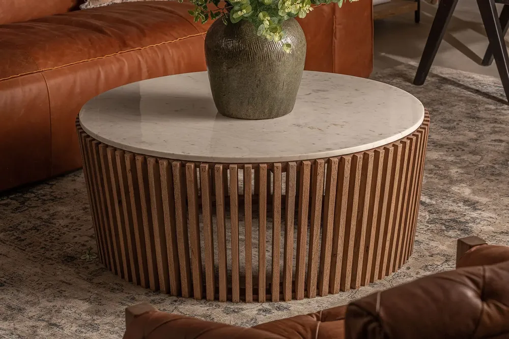 Tables basses - Table basse en bois d´acacia blanc 100x100x42 cm - VICAL