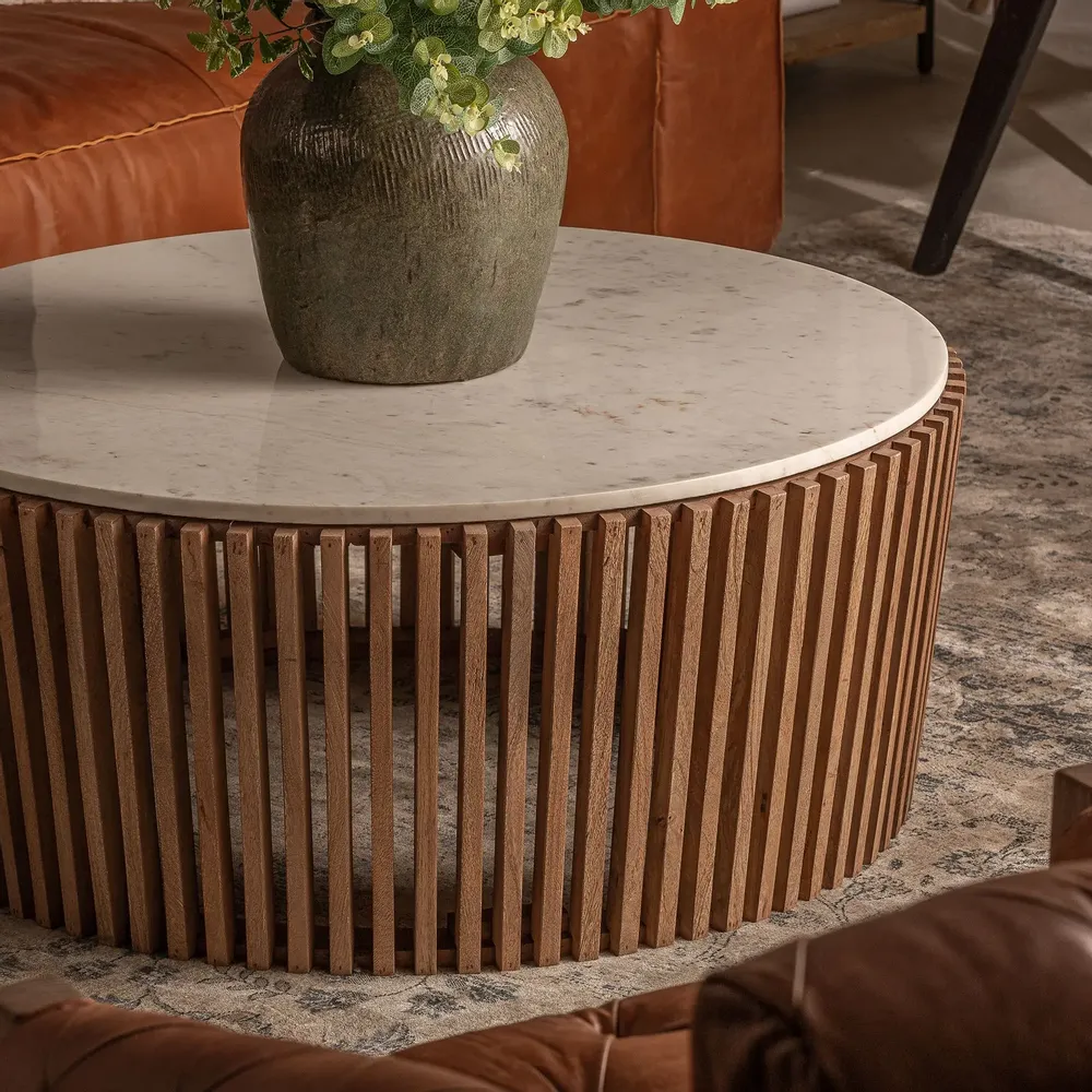 Tables basses - Table basse en bois d´acacia blanc 100x100x42 cm - VICAL