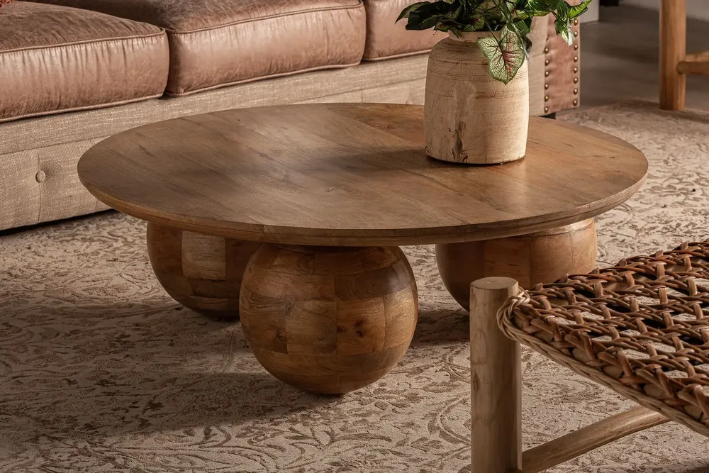 Coffee tables - Brown mango wood coffee table 96x96x33 cm - VICAL