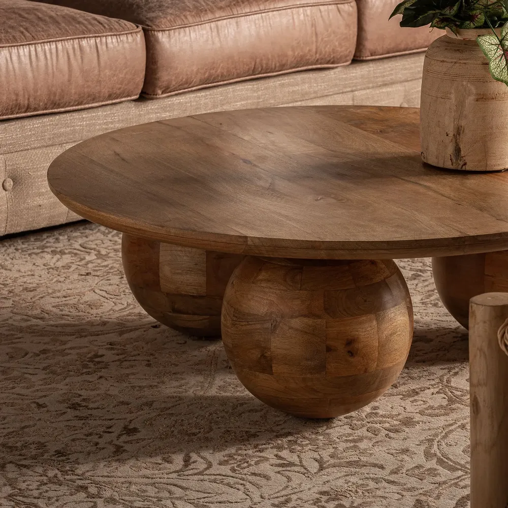 Coffee tables - Brown mango wood coffee table 96x96x33 cm - VICAL