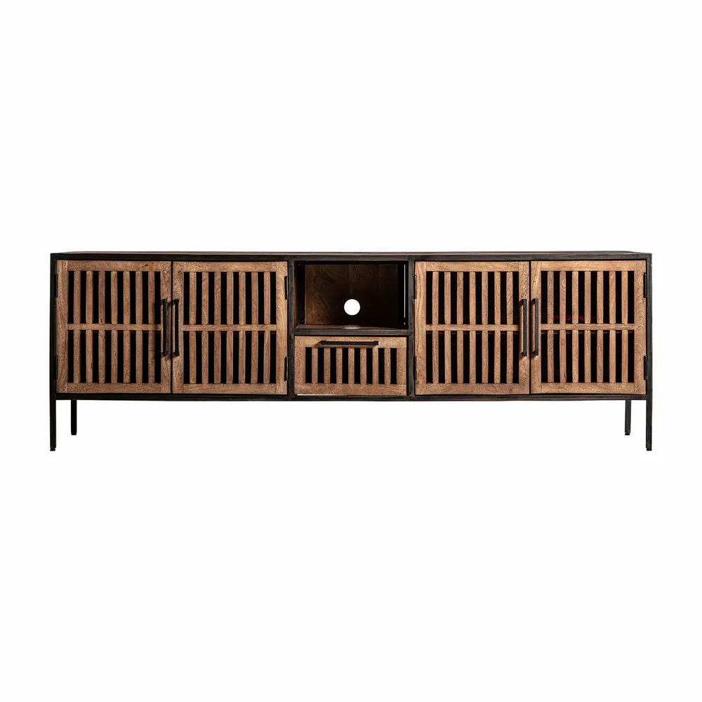TV stands - TV cabinet in black mango wood 200x45x66 cm - VICAL
