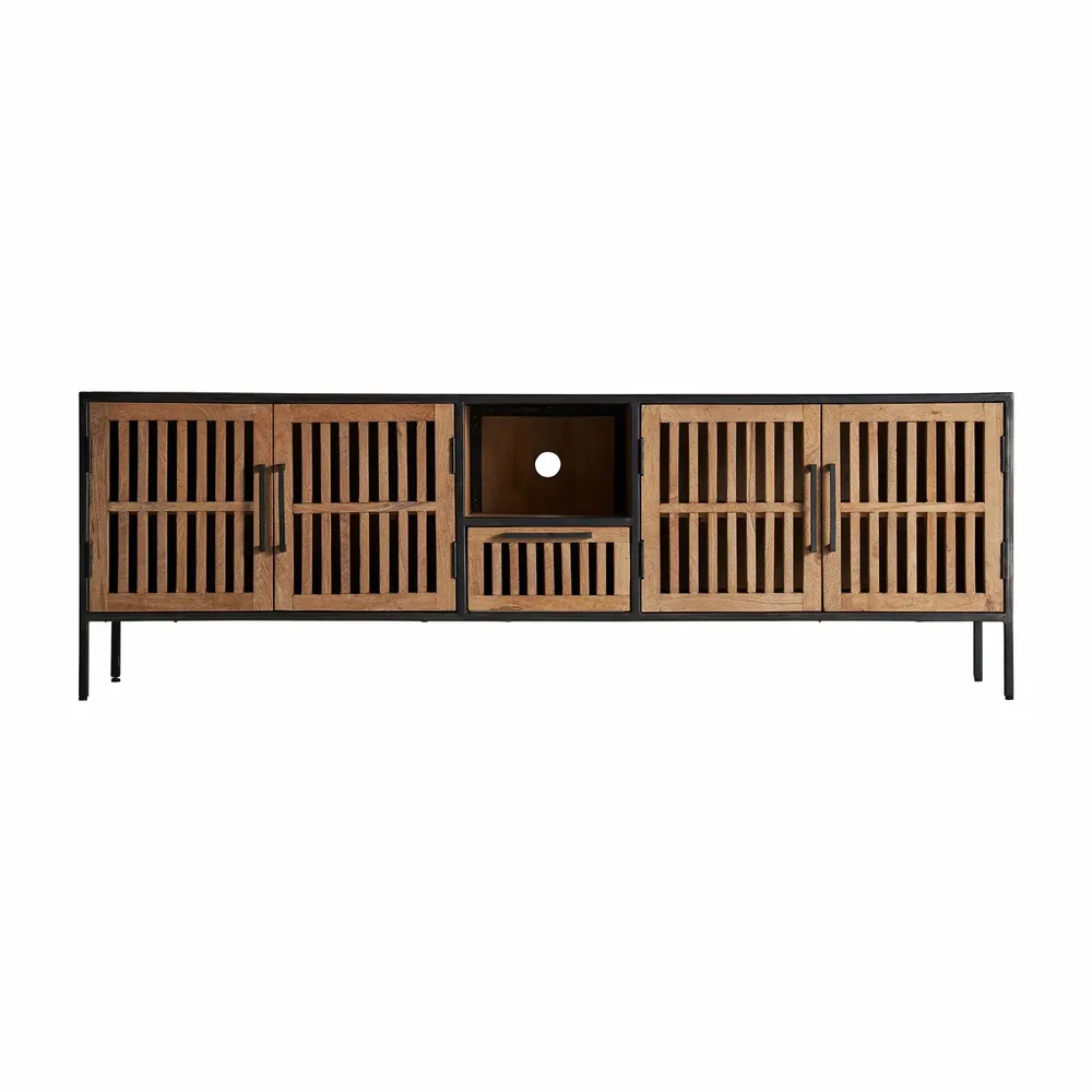 TV stands - TV cabinet in black mango wood 200x45x66 cm - VICAL