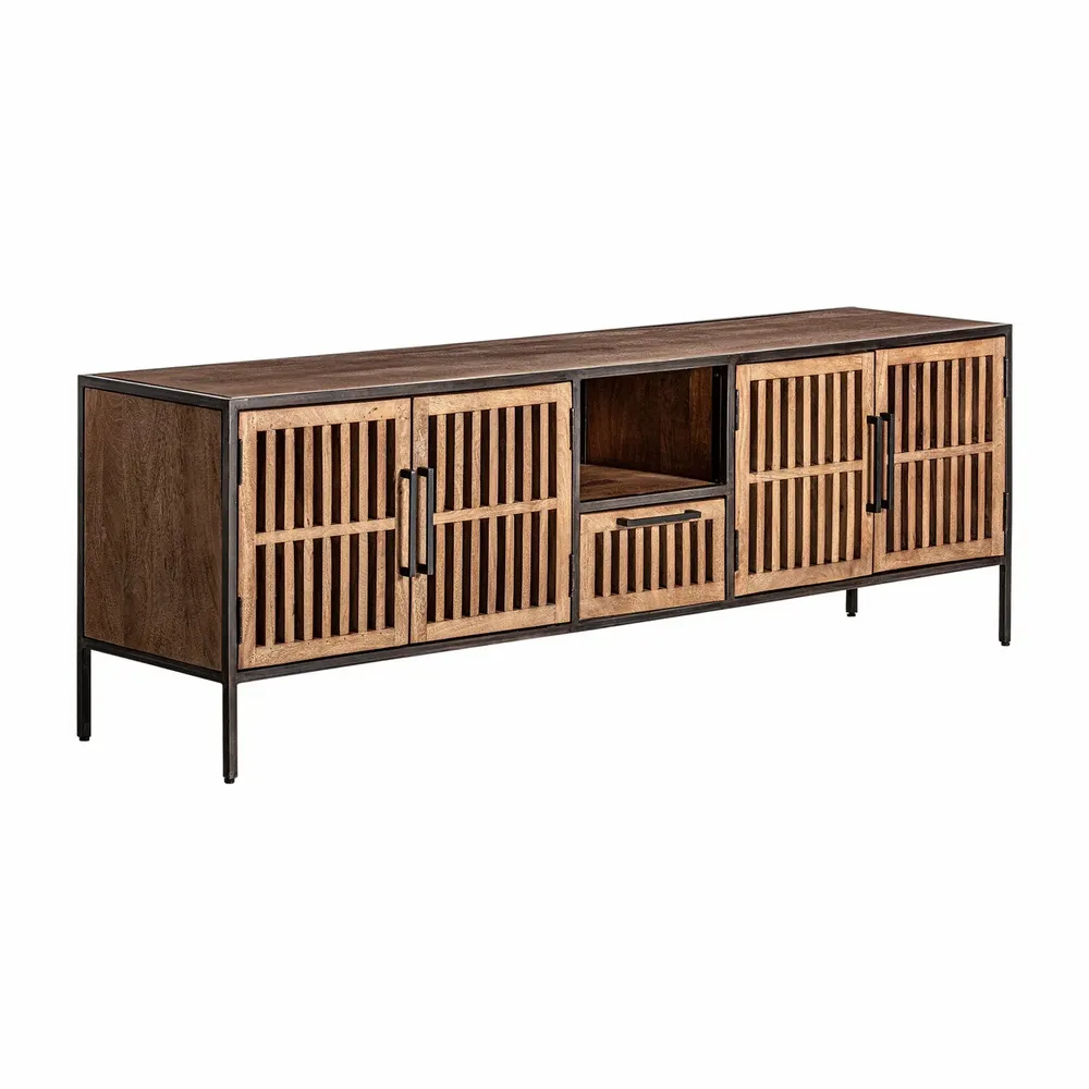 TV stands - TV cabinet in black mango wood 200x45x66 cm - VICAL