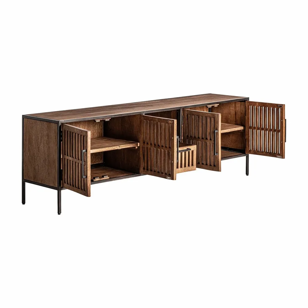 TV stands - TV cabinet in black mango wood 200x45x66 cm - VICAL