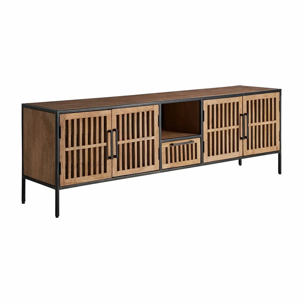 TV stands - TV cabinet in black mango wood 200x45x66 cm - VICAL