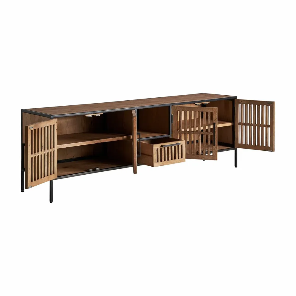 TV stands - TV cabinet in black mango wood 200x45x66 cm - VICAL