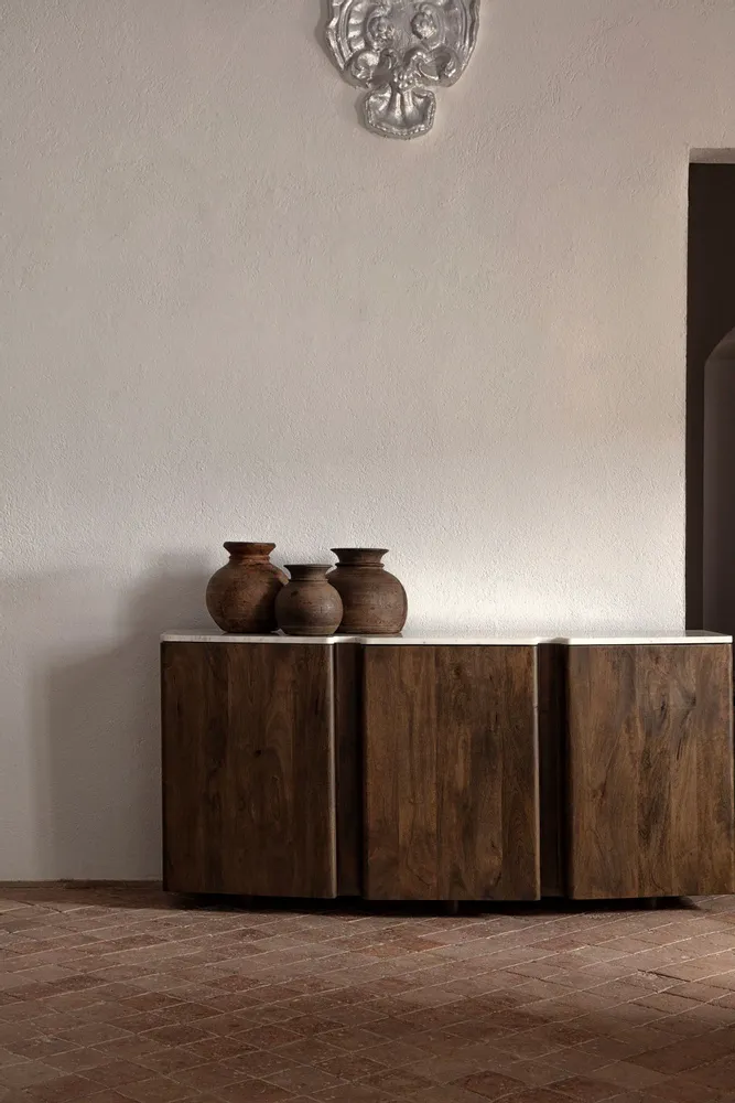 Buffets - Buffet en bois de mangue blanc 160x45x75 cm - VICAL