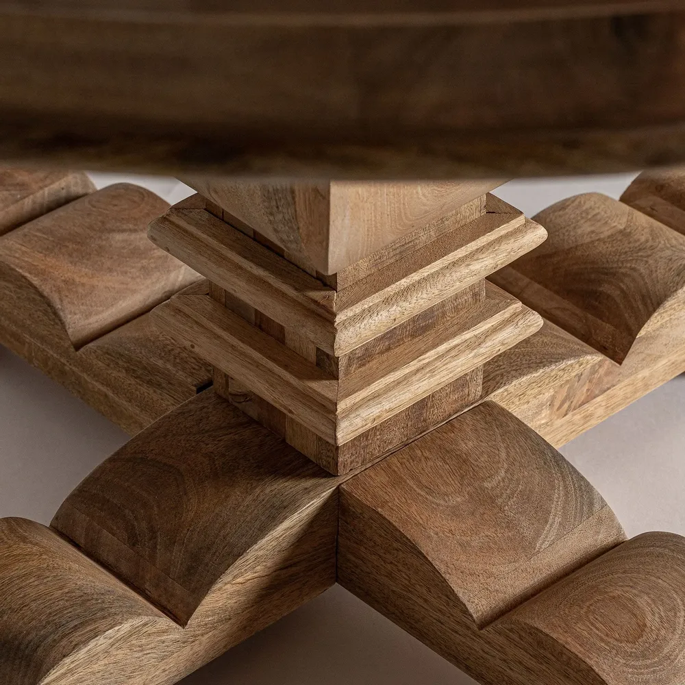 Dining Tables - Brown mango wood living room table 130x130x77 cm - VICAL