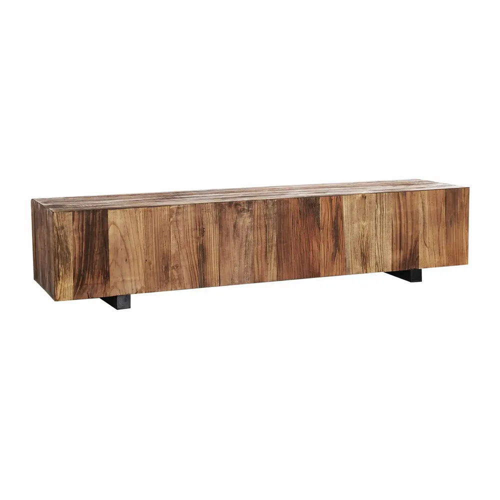 Coffee tables - Brown recycled elm wood coffee table 160x40x36 cm - VICAL
