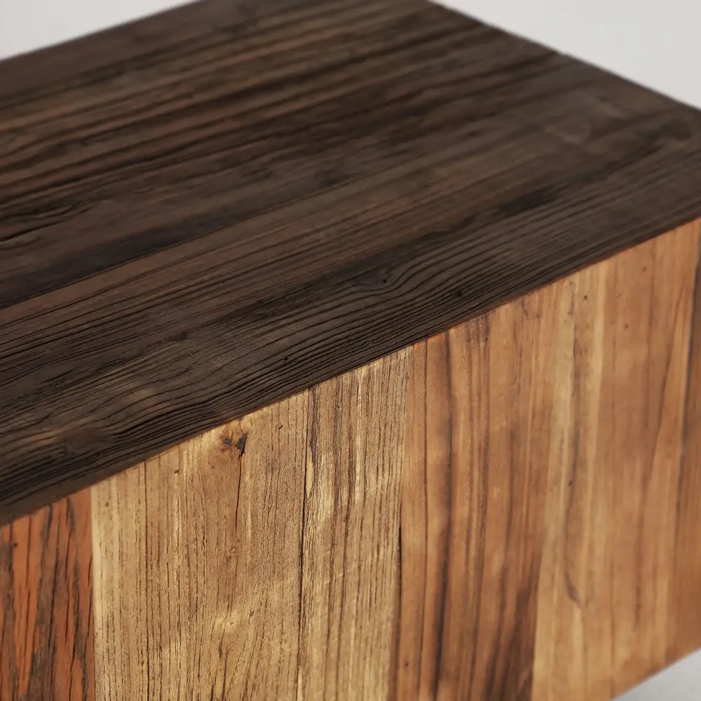 Coffee tables - Brown recycled elm wood coffee table 160x40x36 cm - VICAL