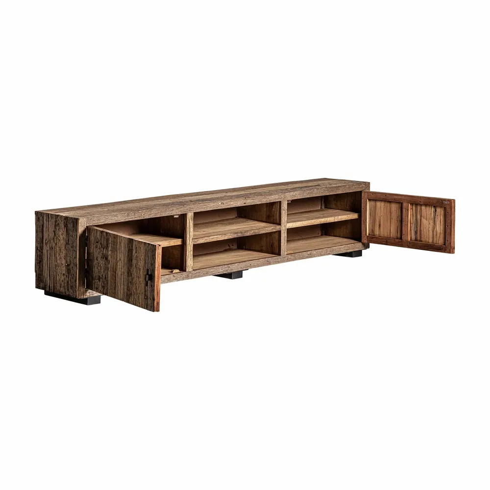 TV stands - Brown reclaimed wood TV cabinet 250x45x50 cm - VICAL