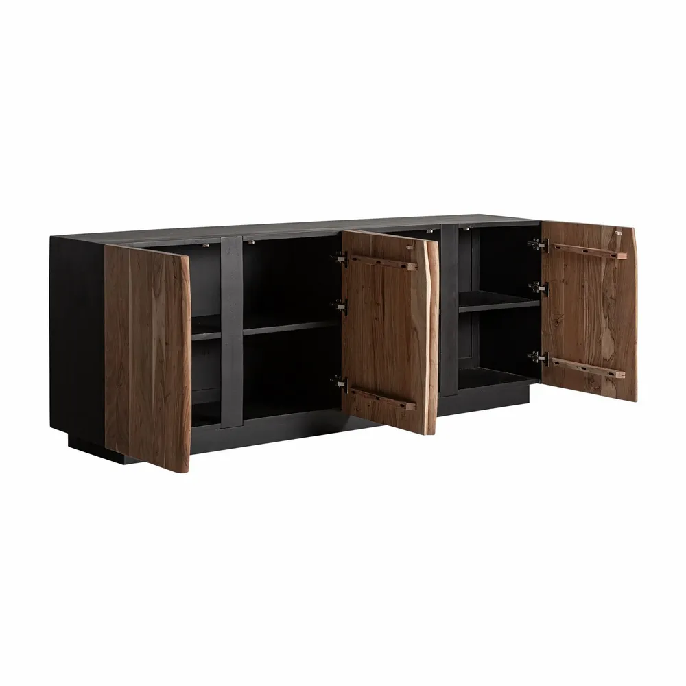Buffets - Buffet en bois d´acacia noir 220x44x81 cm - VICAL