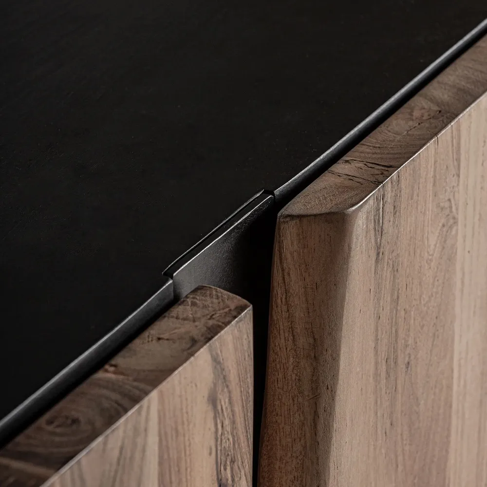 Buffets - Buffet en bois d´acacia noir 220x44x81 cm - VICAL