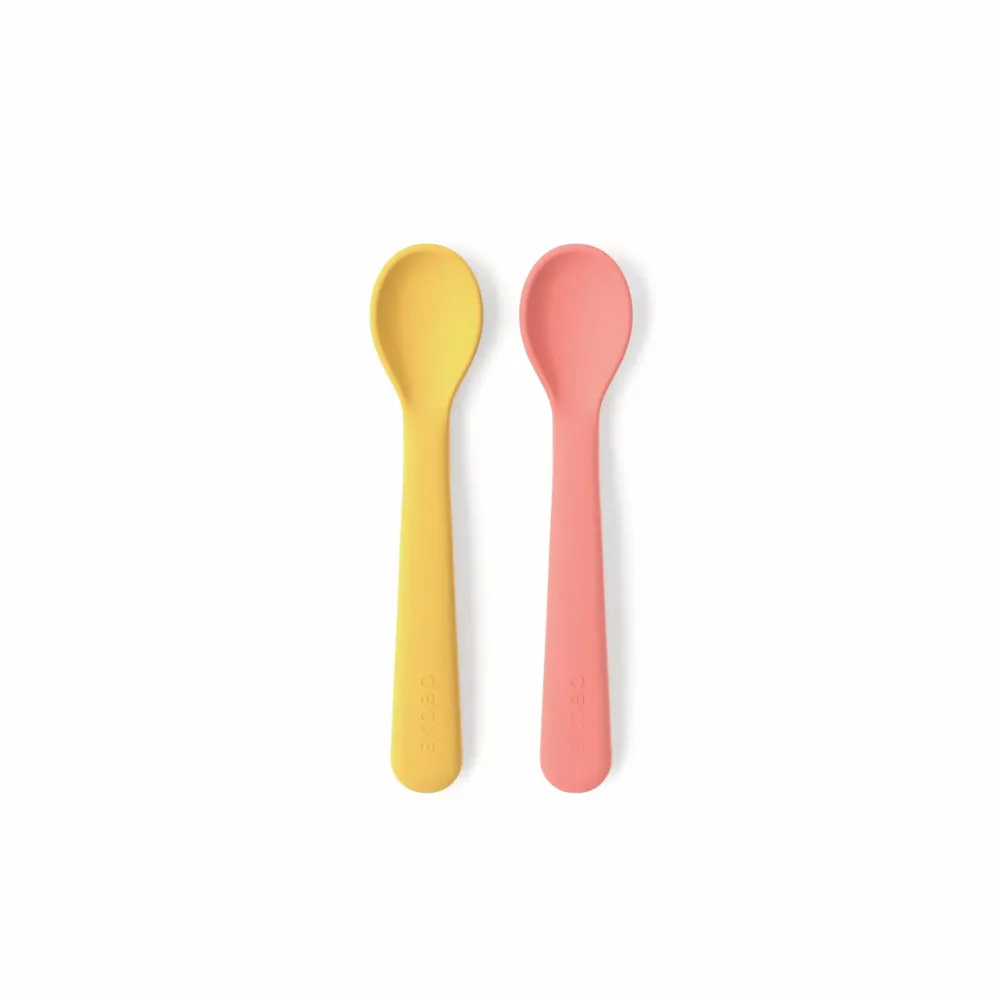 Repas pour enfant - Lot de 2 cuillères en silicone - Mimosa / Coral - EKOBO