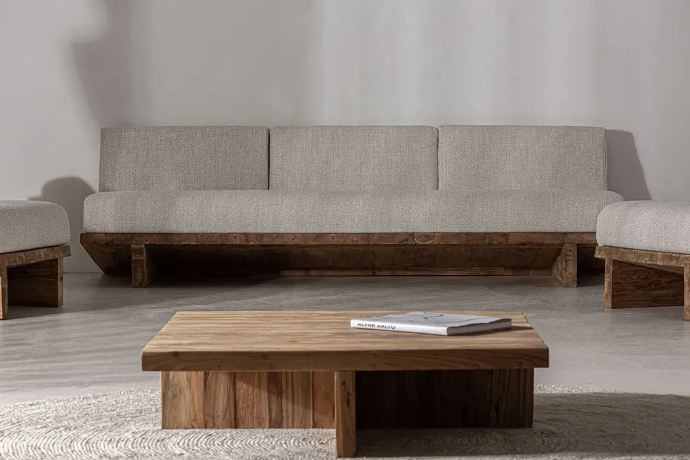 Canapés - Sofa en bois de chemin de fer crème 265x102x80 cm - VICAL