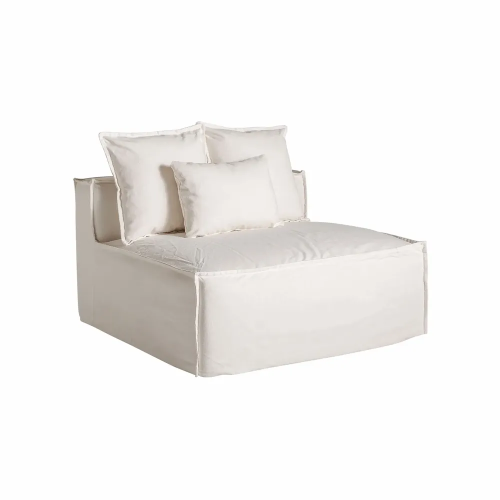 Sofas - Central sofa module in white linen 112x110x85 cm - VICAL