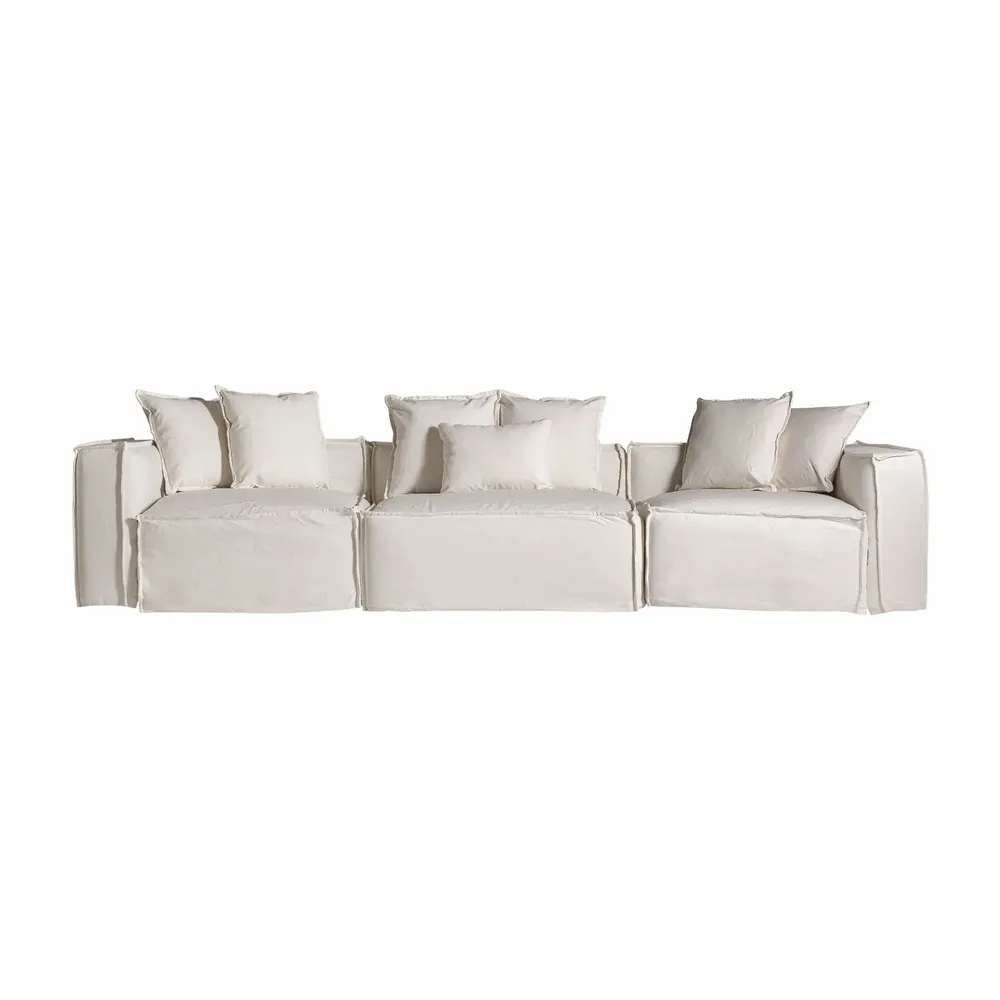 Sofas - Central sofa module in white linen 112x110x85 cm - VICAL