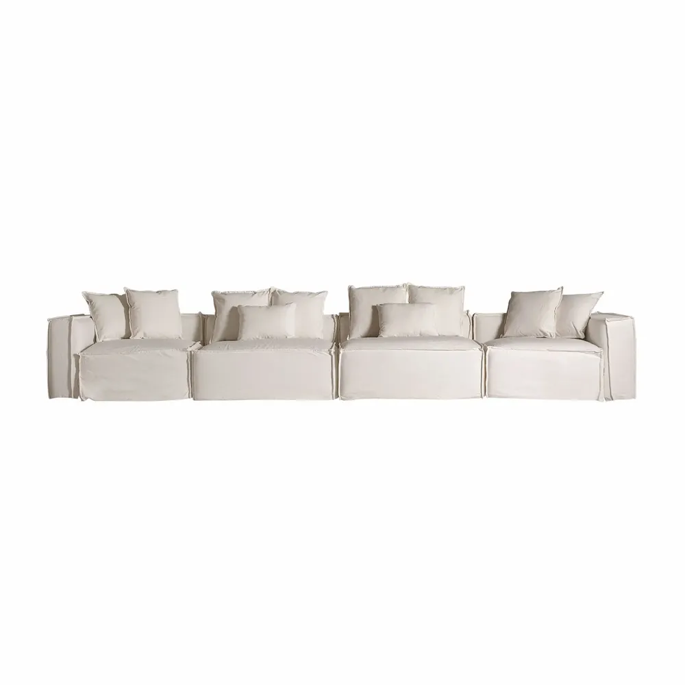 Sofas - Central sofa module in white linen 112x110x85 cm - VICAL