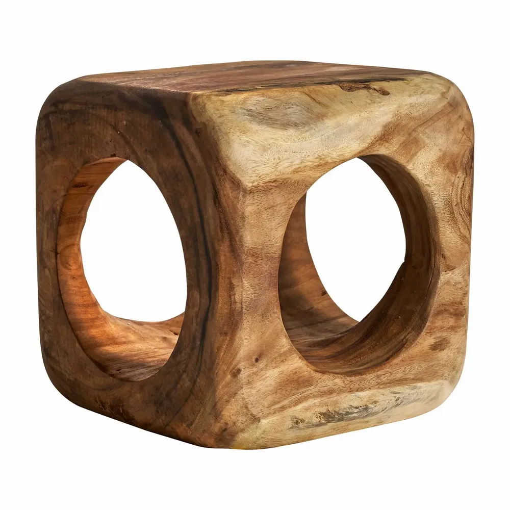 Autres tables  - Repose- pied en bois de suar marron vieilli en 40x40x40 cm - VICAL