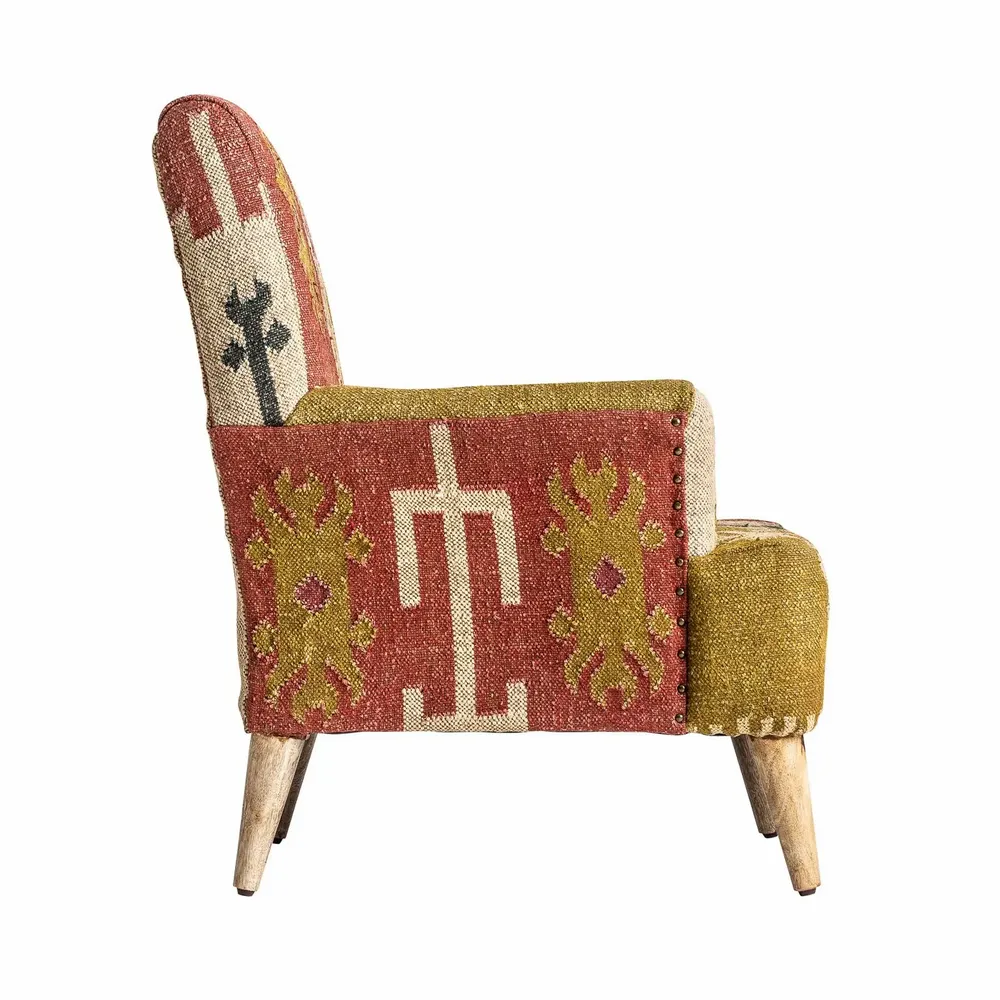 Fauteuils - Fauteuil en bois de mangue tons clairs kilim en 82x83x90 cm - VICAL
