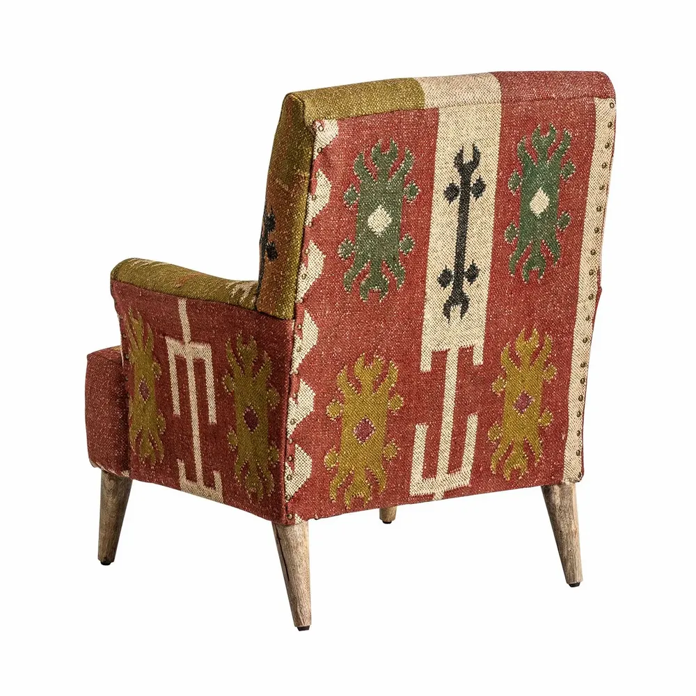 Fauteuils - Fauteuil en bois de mangue tons clairs kilim en 82x83x90 cm - VICAL