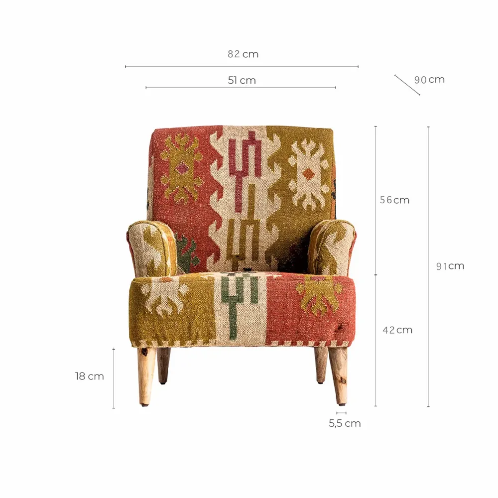 Fauteuils - Fauteuil en bois de mangue tons clairs kilim en 82x83x90 cm - VICAL