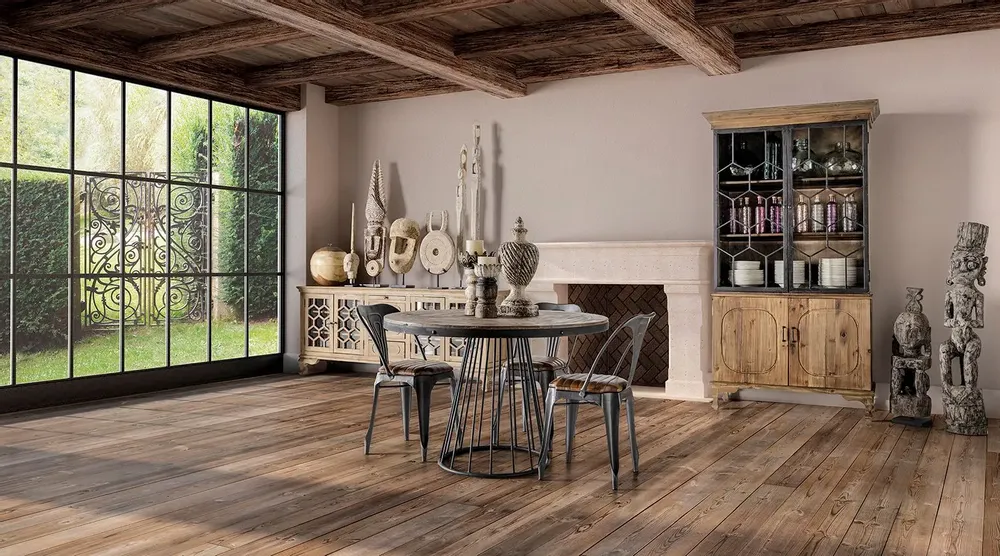 Wardrobe - Showcase in aged black recycled pine wood in 125x47x225 cm - VICAL