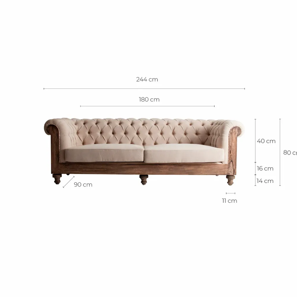 Canapés - Sofa en bois tropical beige  en 238x90x80 cm - VICAL