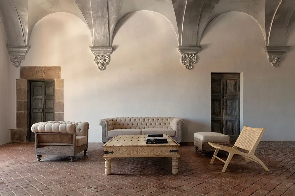 Canapés - Sofa en bois tropical beige  en 238x90x80 cm - VICAL