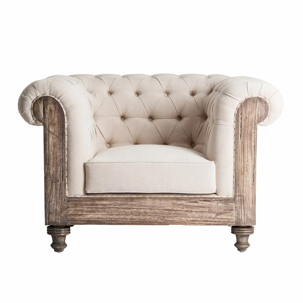 Armchairs - Beige tropical wood armchair in 113x90x80 cm - VICAL