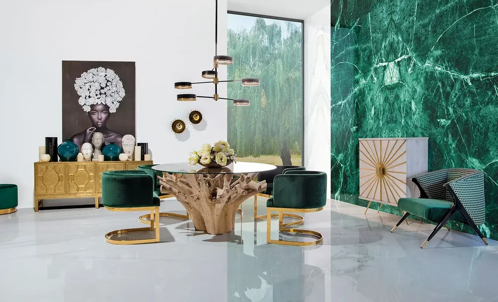 Chaises - Chaise en velours vert  en 60x60x77 cm - VICAL