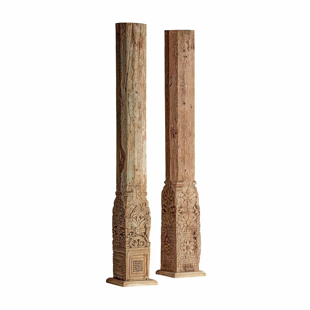 Decorative objects - Column in aged beige teak wood in 23x23x155 cm - VICAL