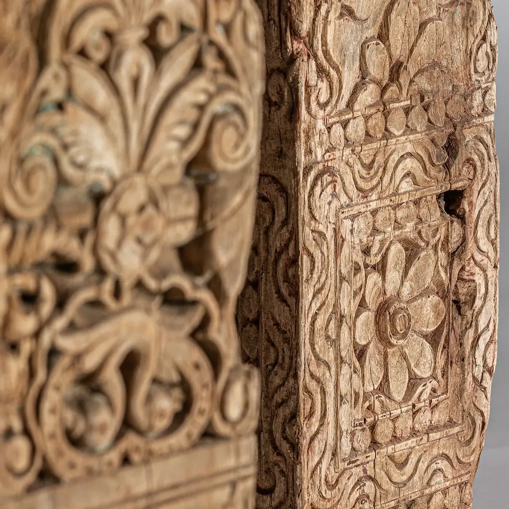 Decorative objects - Column in aged beige teak wood in 23x23x155 cm - VICAL
