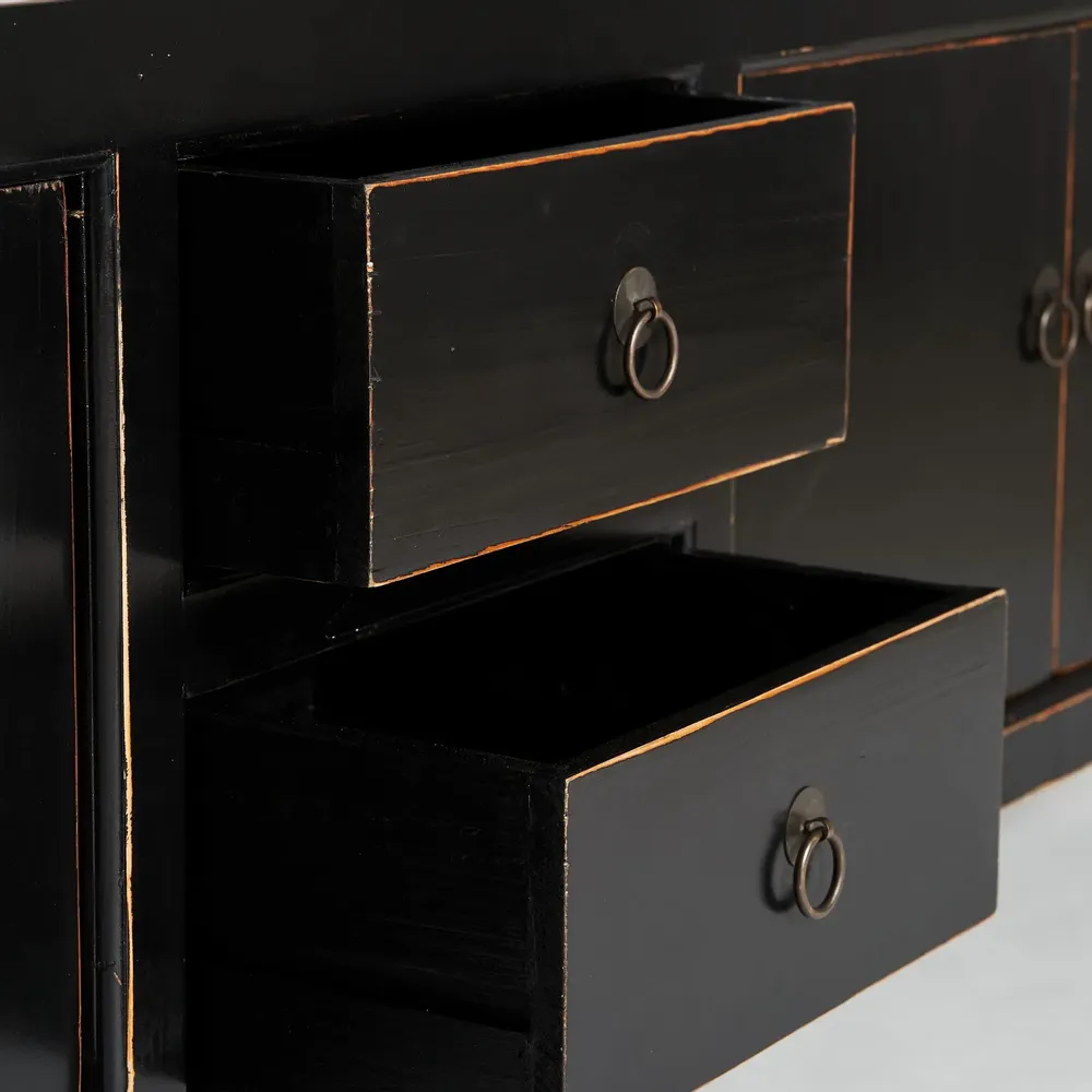 TV stands - TV cabinet in black recycled pine wood in 220x45x60 cm - VICAL