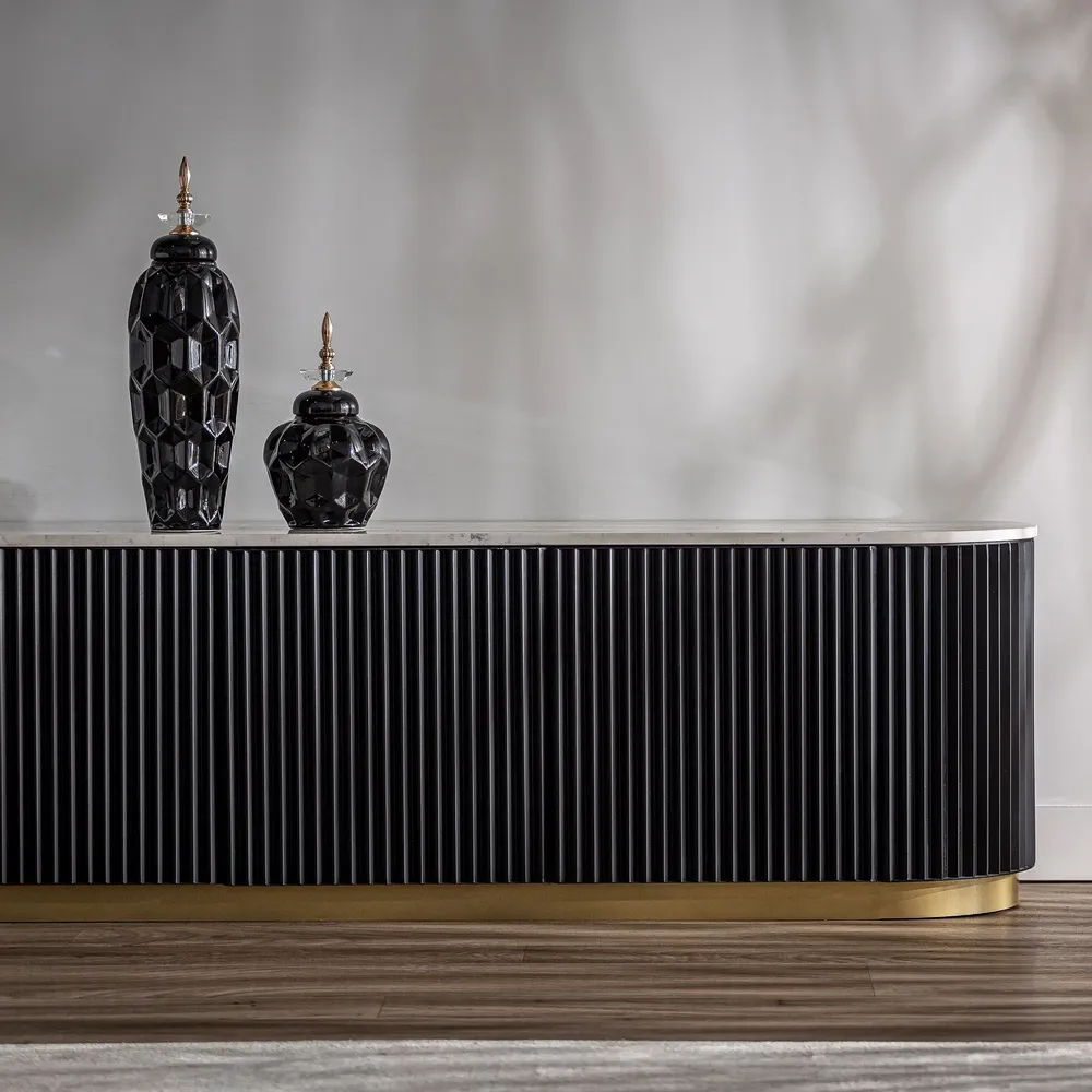 Meubles TV - Meuble tv en marbre noir  en 170x40x50 cm - VICAL