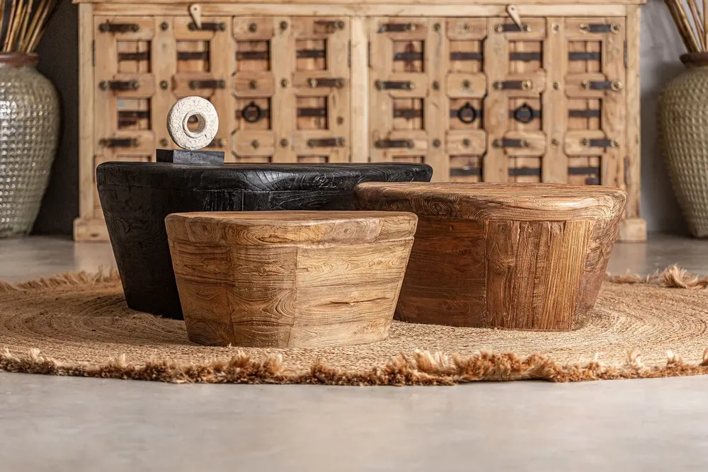 Coffee tables - Black teak wood coffee table in 90x74x40 cm - VICAL