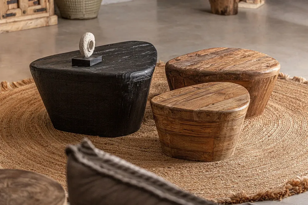 Coffee tables - Black teak wood coffee table in 90x74x40 cm - VICAL