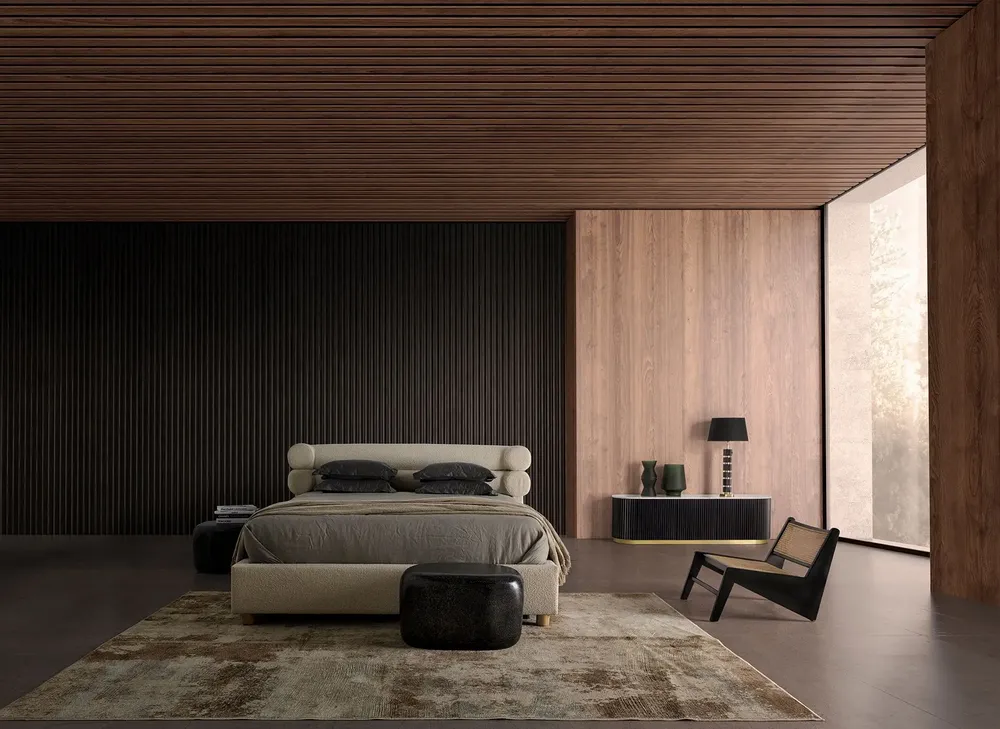 Beds - Off-white pine wood bed in 212x230x106 cm - VICAL