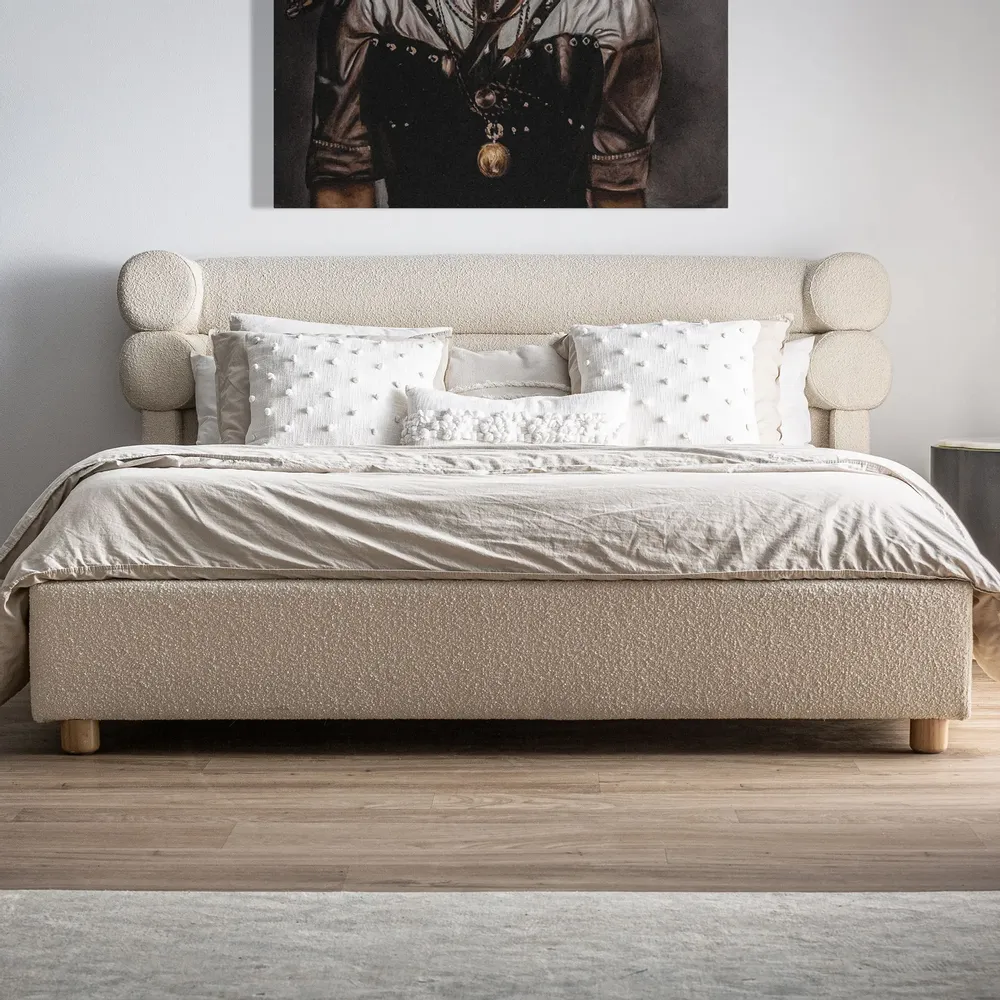 Beds - Off-white pine wood bed in 212x230x106 cm - VICAL