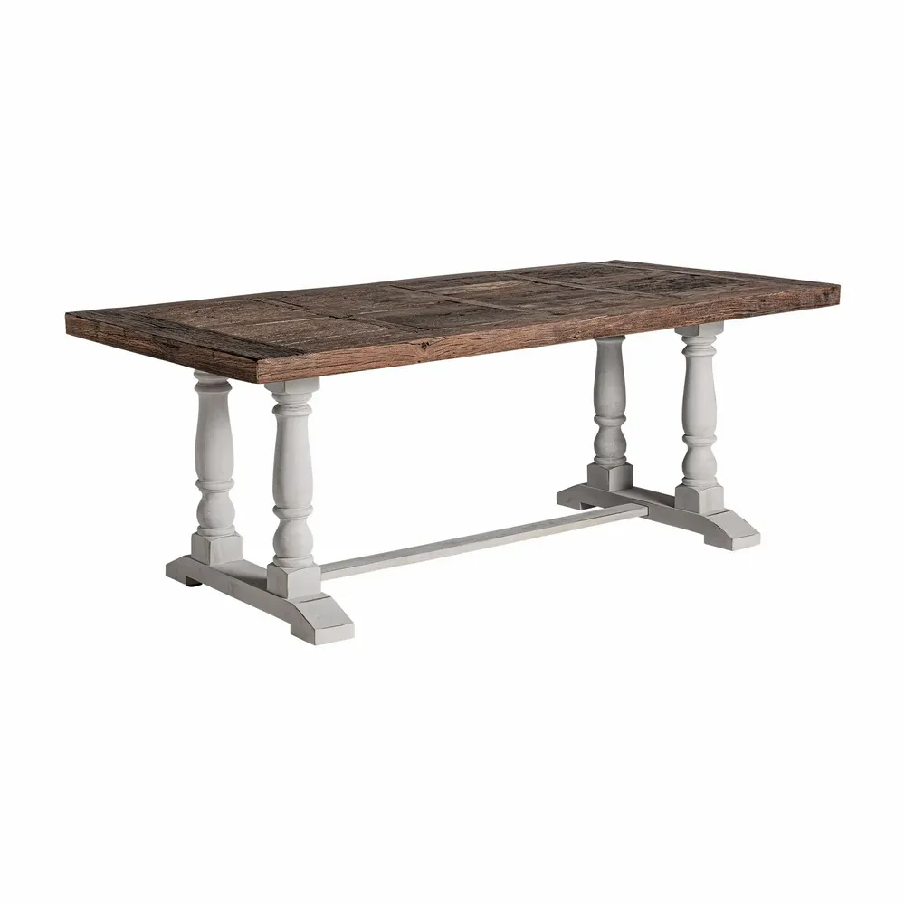 Tables Salle à Manger - Table salon en bois d’orme recyclé blanc  en 200x101x78 cm - VICAL