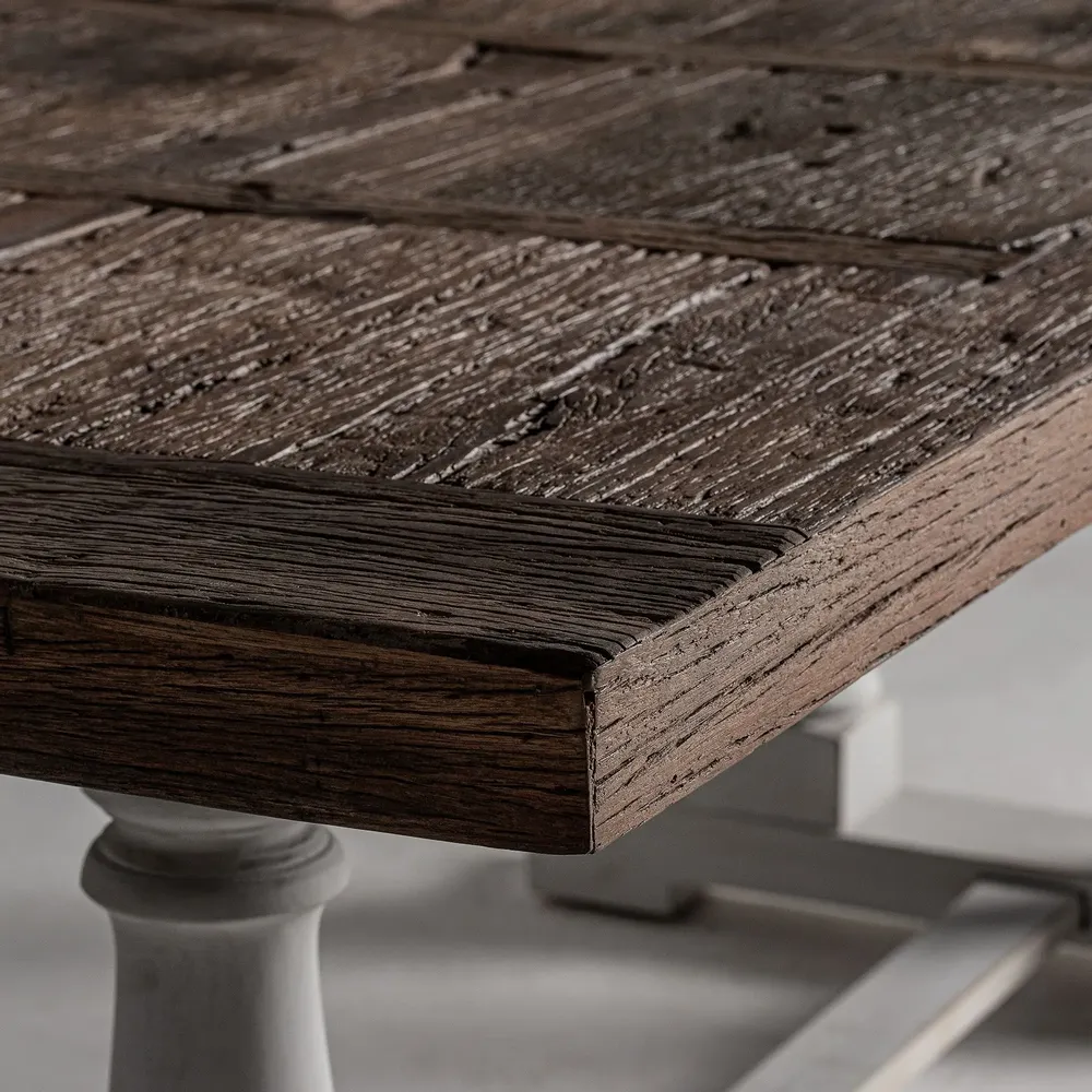 Tables Salle à Manger - Table salon en bois d’orme recyclé blanc  en 200x101x78 cm - VICAL