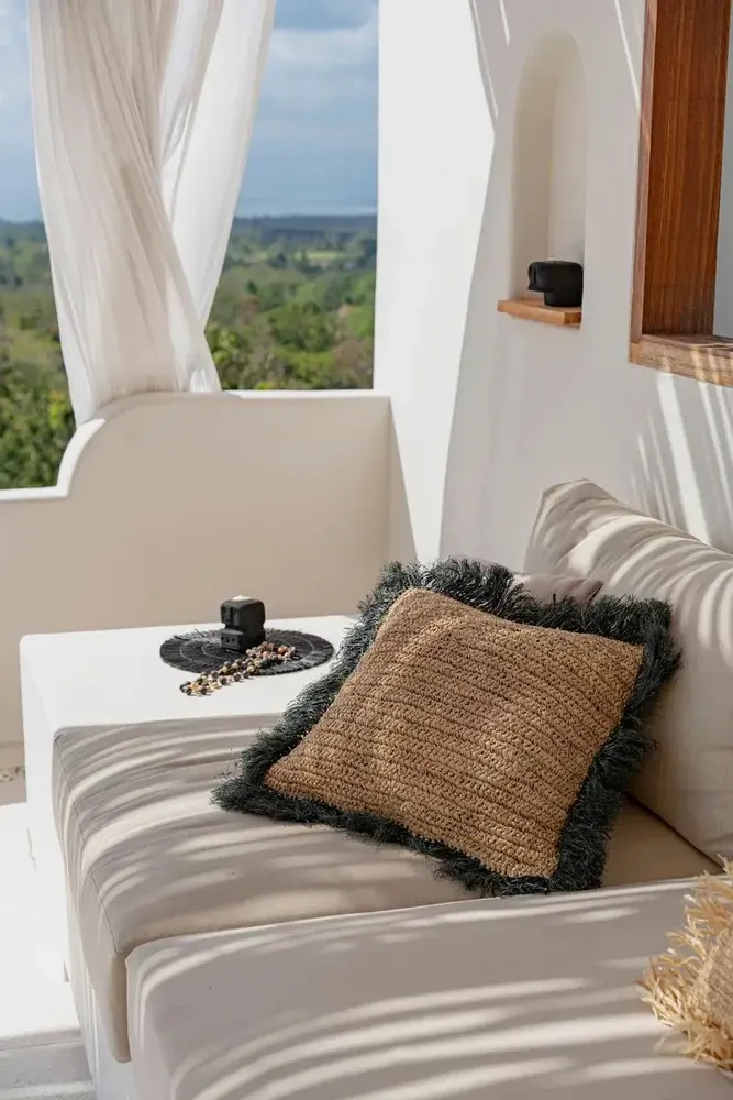 Cushions - The Raffia Cushion Cover Square - Natural Black - 60x60 - BAZAR BIZAR LIVING