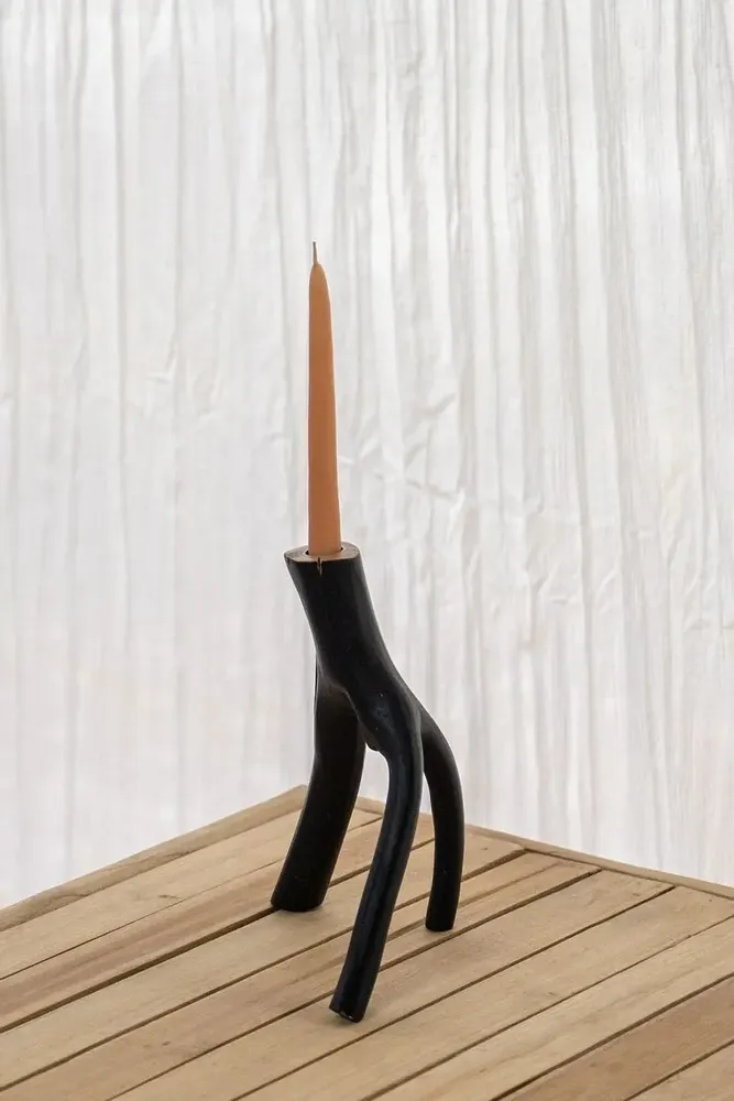 Candlesticks and candle holders - The Triple Twig Candle Holder - Black - BAZAR BIZAR LIVING