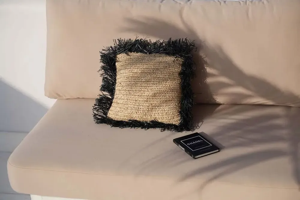Cushions - The Raffia Cushion Cover Square - Natural Black - 40x40 - BAZAR BIZAR LIVING