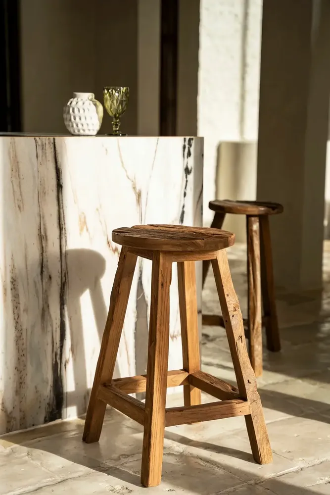 Tabourets - Le Tabouret de bar Shibori - Naturel - BAZAR BIZAR LIVING