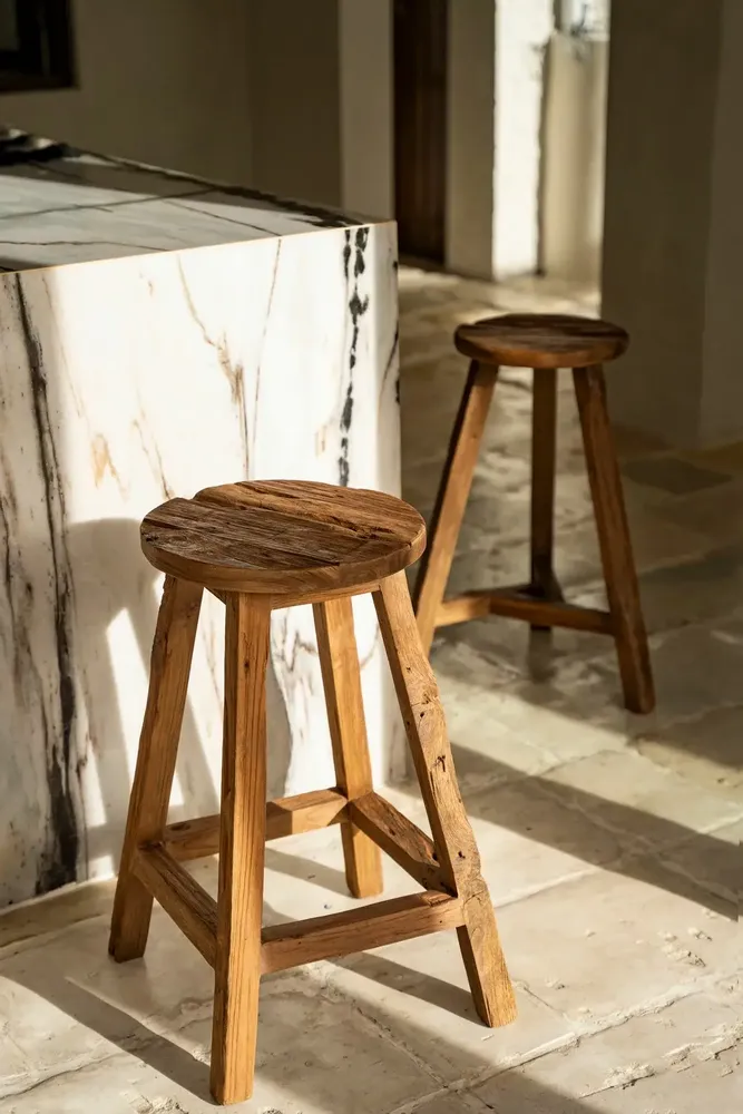 Tabourets - Le Tabouret de bar Shibori - Naturel - BAZAR BIZAR LIVING