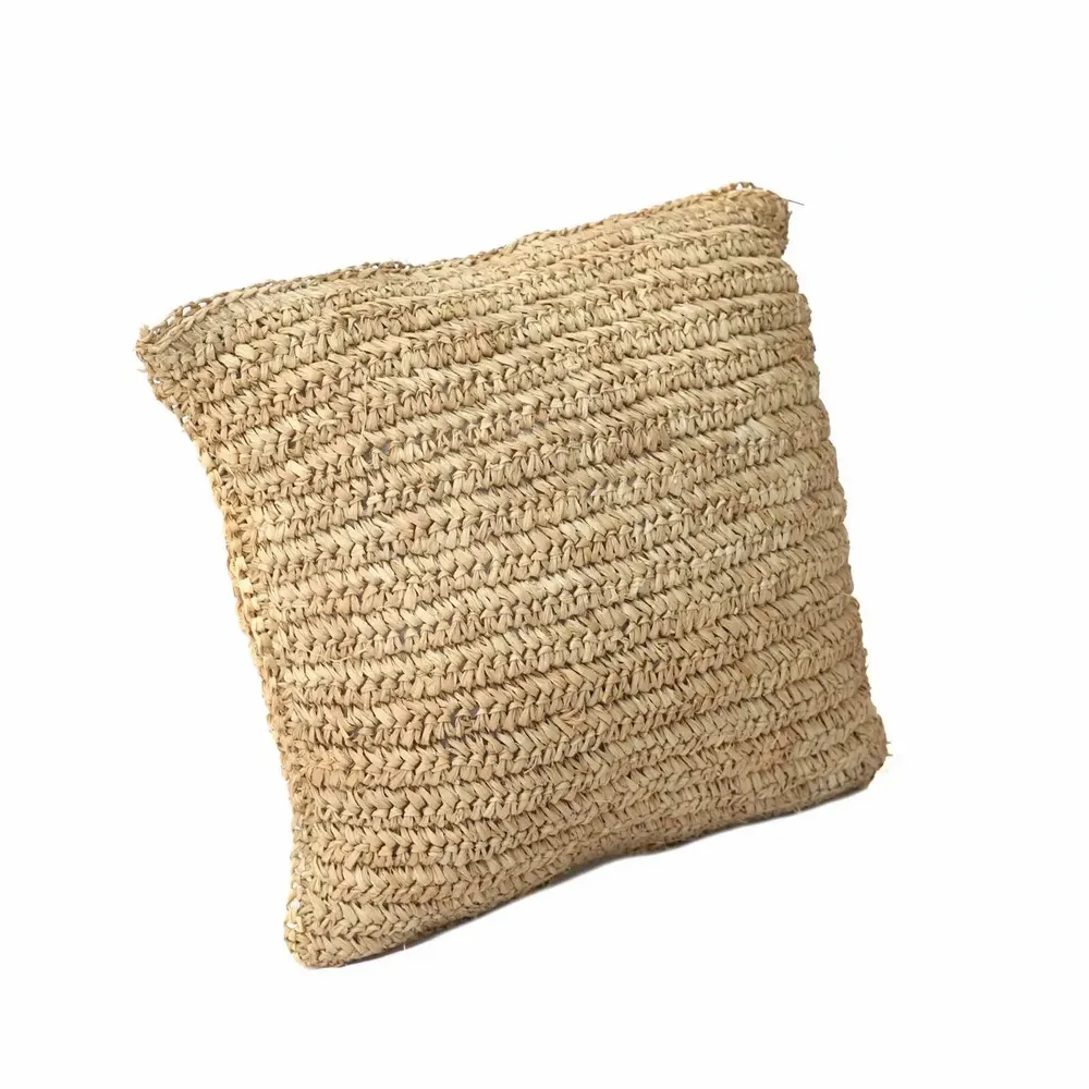 Cushions - The Raffia Flores Cushion Cover Square - Natural - 40x40 - BAZAR BIZAR LIVING